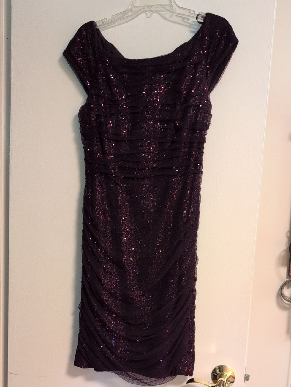 Lauren Ralph Lauren Purple Sequin Ruched Midi Dress